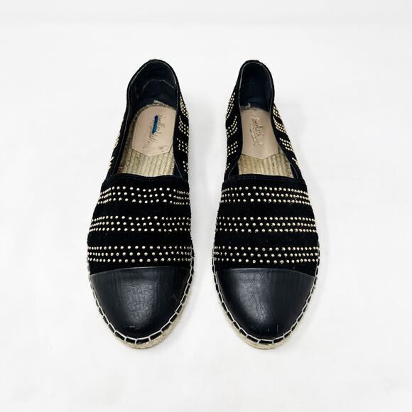 [Loeffler Randall] Black Gold Studded Mara Leather Cap Toe Espadrille Flats Sz 9 - Picture 2 of 12